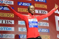Bronze medallist Kenya's Agnes Jebet Tirop poses on the podium during the medal ceremony for the Women's 10,000m at the 2019 IAAF World Athletics Championships at the Khalifa International stadium in Doha on September 29, 2019. (Photo by MUSTAFA ABUMUNES / AFP) (Photo credit should read MUSTAFA ABUMUNES/AFP via Getty Images)
