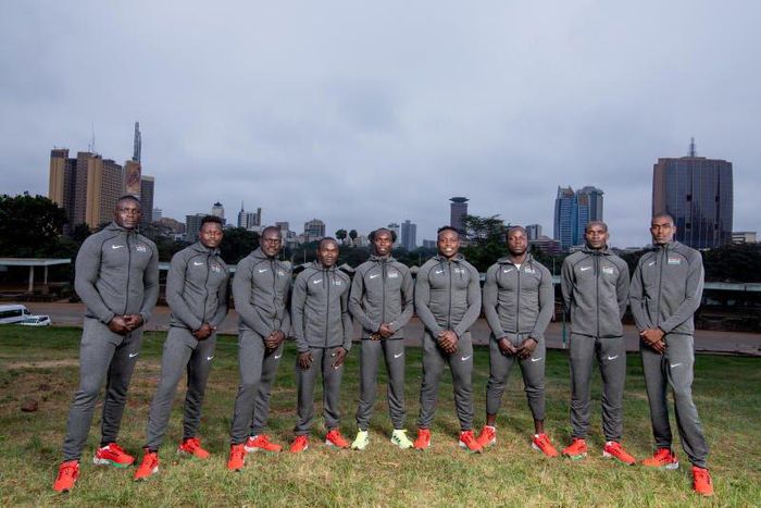 A section of the Kenya team heading into the Summer Olympic Games in Tokyo, Japan.