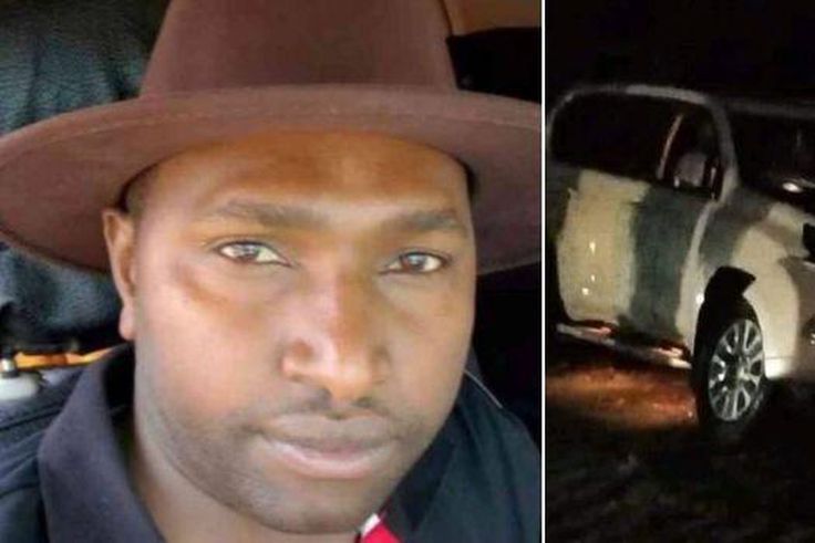 A side-by-side image of Jubilee Nominated Senator Victor Prengei and his vehicle following a road accident.