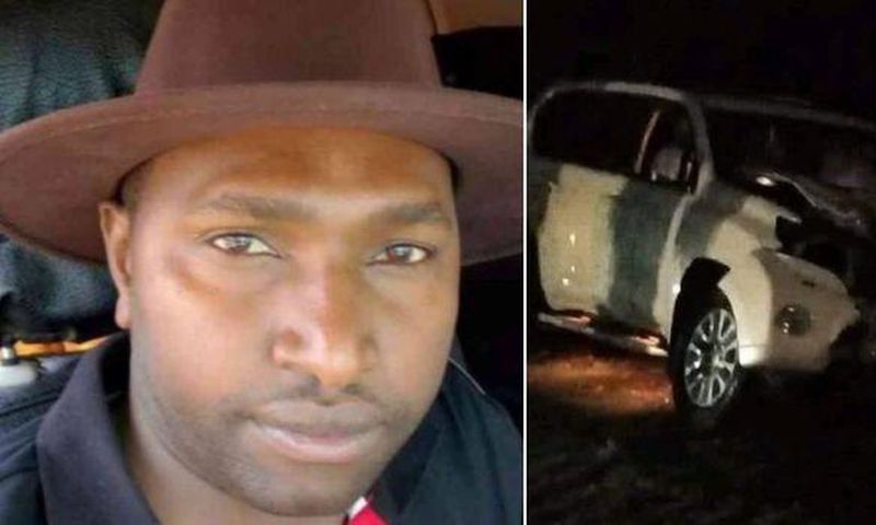 A side-by-side image of Jubilee Nominated Senator Victor Prengei and his vehicle following a road accident.