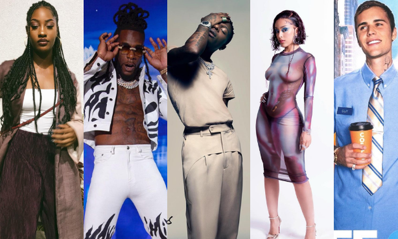 Tems, Burna Boy, Wizkid, Doja Cat and Justin Bieber