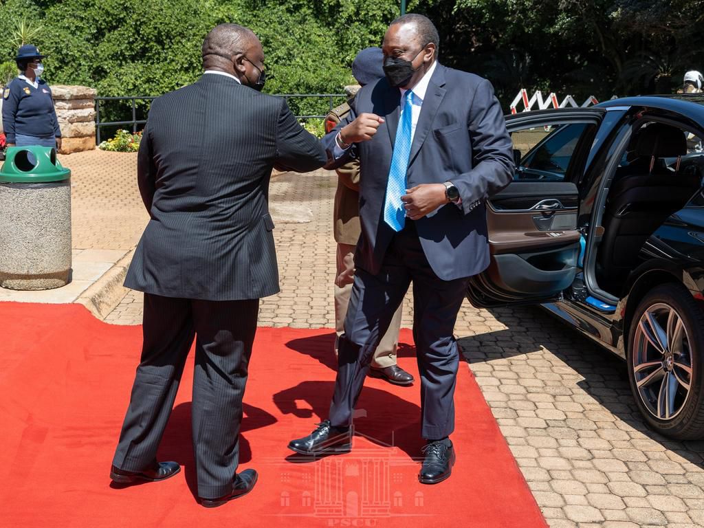 President Uhuru Kenyatta and President Cyril Ramaphosa during in South Africa