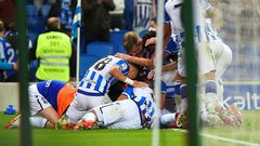 Real Sociedad's players celebrated after Julen Lobete scored his team's winner against Real Mallorca on Saturday.