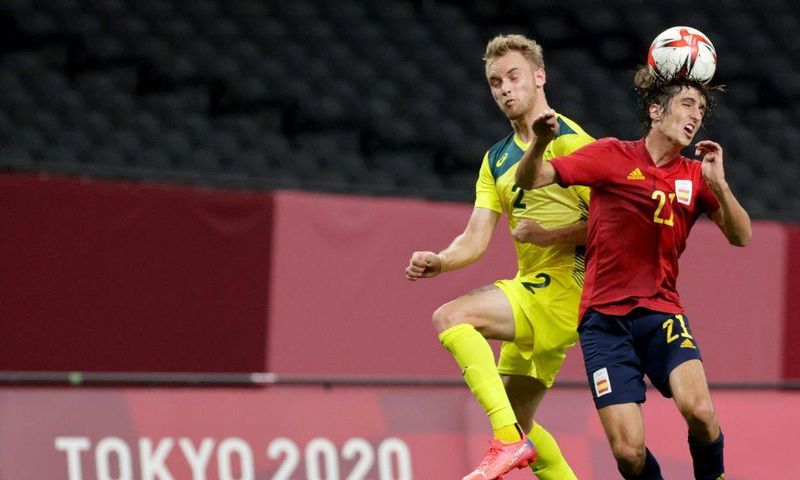 Tottenham bound - Bryan Gil (R) in action for Spain against Australia in the Olympic football tournament in Sapporo on Sunday