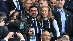 Newcastle's Saudi Arabian chairman Yasir Al-Rumayyan (centre) and minority owner Amanda Staveley (centre right)were given a hero's welcome at St. James' Park