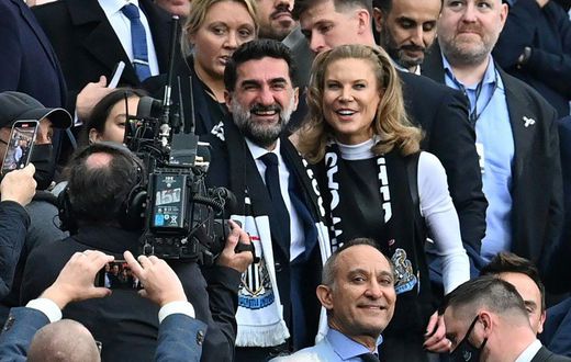 Newcastle's Saudi Arabian chairman Yasir Al-Rumayyan (centre) and minority owner Amanda Staveley (centre right)were given a hero's welcome at St. James' Park