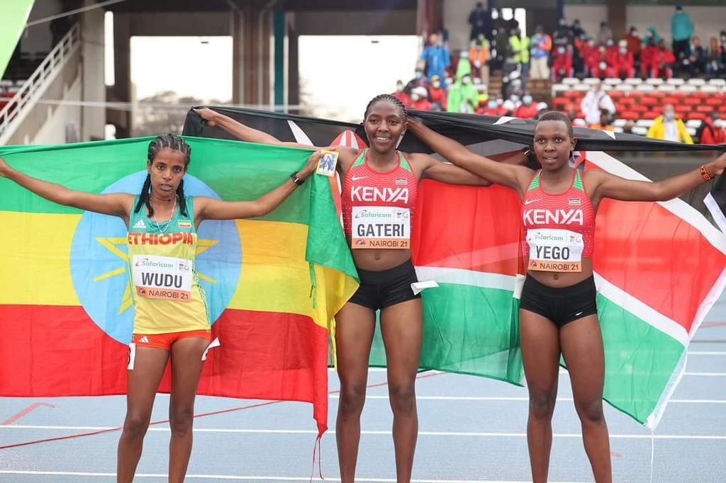 Teresia Muthoni (centre) Zena Jemutai (right) and Ethiopia’s Melknat Wudu (left).