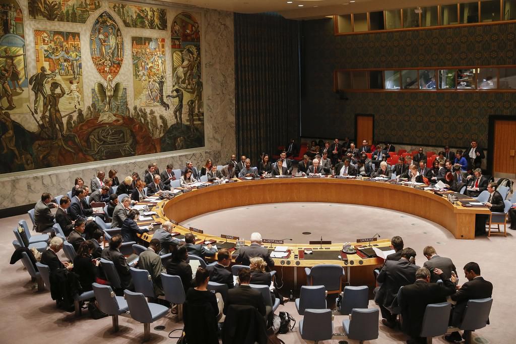 Members of the Security Council sit during a meeting at the UN headquarters in New York