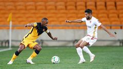 Bernard Parker (L) playing for Kaizer Chiefs against Wydad Casablanca of Morocco in a 2021 CAF Champions League semi-final in Johannesburg.