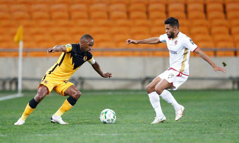 Bernard Parker (L) playing for Kaizer Chiefs against Wydad Casablanca of Morocco in a 2021 CAF Champions League semi-final in Johannesburg.