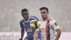 Swiss winger Xherdan Shaqiri (R) made his first appearance for Lyon since joining from Liverpool