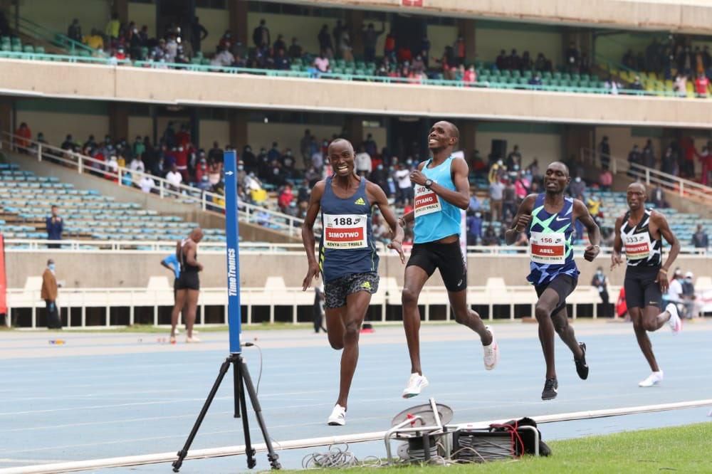 Charles Simotwo (3:32.75) wins the men’s 1500m Kenya Olympic Trials ahead of Kamar Etyang (3:33.02) second, Abel Kipsang (3:33.12) third. (COURTESY; Athletics Kenya)