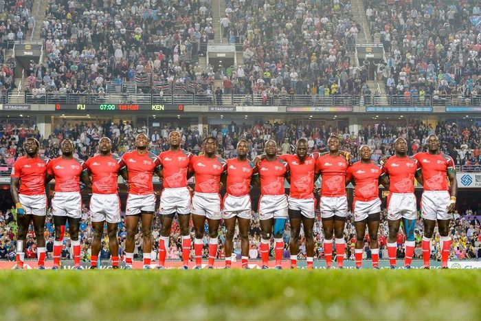 {FILE} HONG KONG, HONG KONG - APRIL 08: Kenya Rugby Squad during the HSBC Hong Kong Sevens 2018 match between Fiji and Kenya on April 8, 2018 in Hong Kong, Hong Kong. (Photo by Power Sport Images/Getty Images for HSBC)