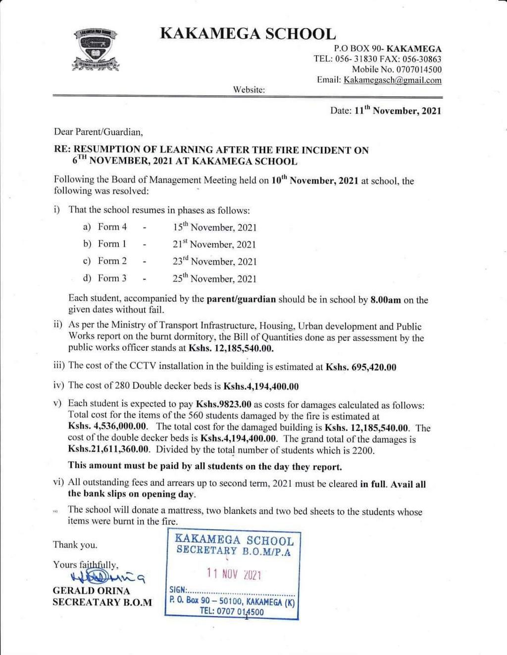 Kakamega High school slaps parents with Sh21 million damages bill