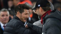 Atletico Madrid's Diego Simeone (left) and Liverpool coach Jurgen Klopp (right) go head to head again on Wednesday in the Champions League.