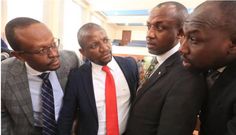Ex-Nairobi Governor Mike Sonko former lawyers Cecil Miller, George Kithi, Senator Mutula Kilonzo Junior and Senator Kipchumba Murkomen at a Milimani Court during Sonko's bail and bond ruling. [George Njunge, Standard]