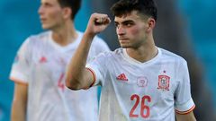 Spain midfielder Pedri celebrates during the 5-0 win over Slovakia on Wednesday