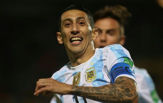 Angel Di Maria celebrates after scoring the only goal of the game against Uruguay that pushed Argentina closer to qualifying for the World Cup