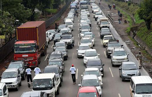 Motorists held up in a traffic jam in Nairobi