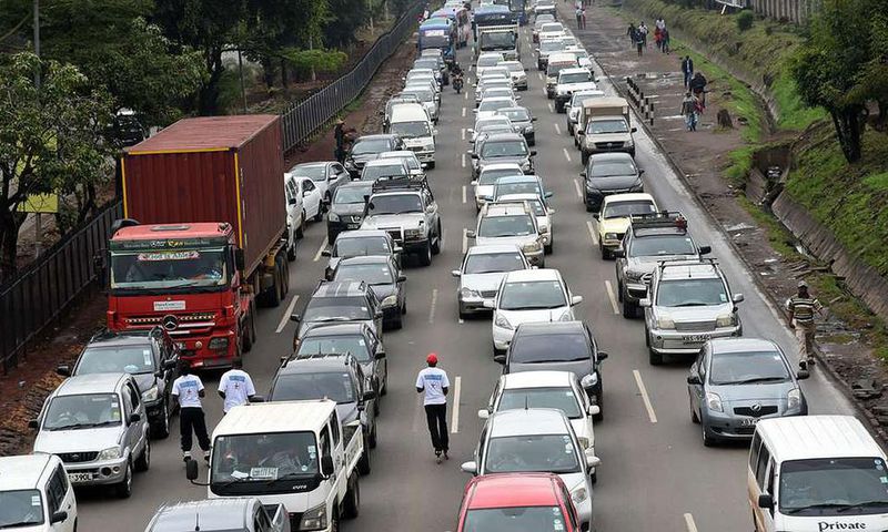 Motorists held up in a traffic jam