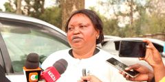 Mary Gakara, sister to Dr James Gakara of Nakuru County, speaking to the media at Nakuru Level Five Hospital on September 20, 2021