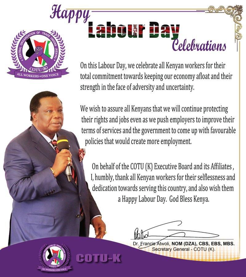Atwoli's Labour Day message