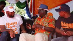 File image of Raila Odinga with Hassan Joho and Amason Kingi