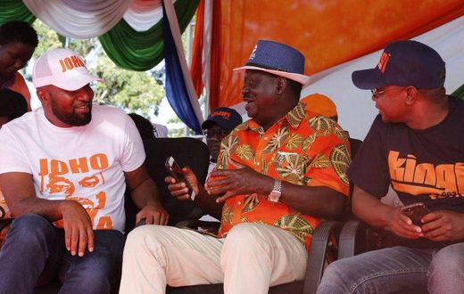 File image of Raila Odinga with Hassan Joho and Amason Kingi