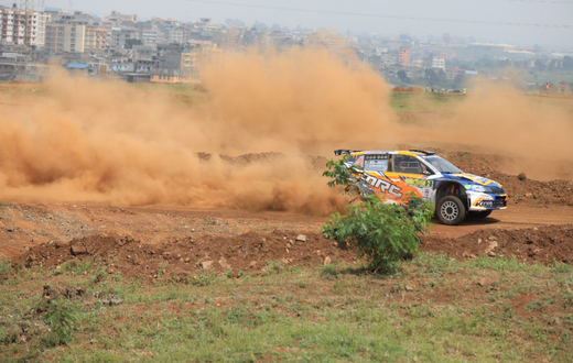 A rally car participating in the 66th Edition of Kenya’s legendary Safari Rally