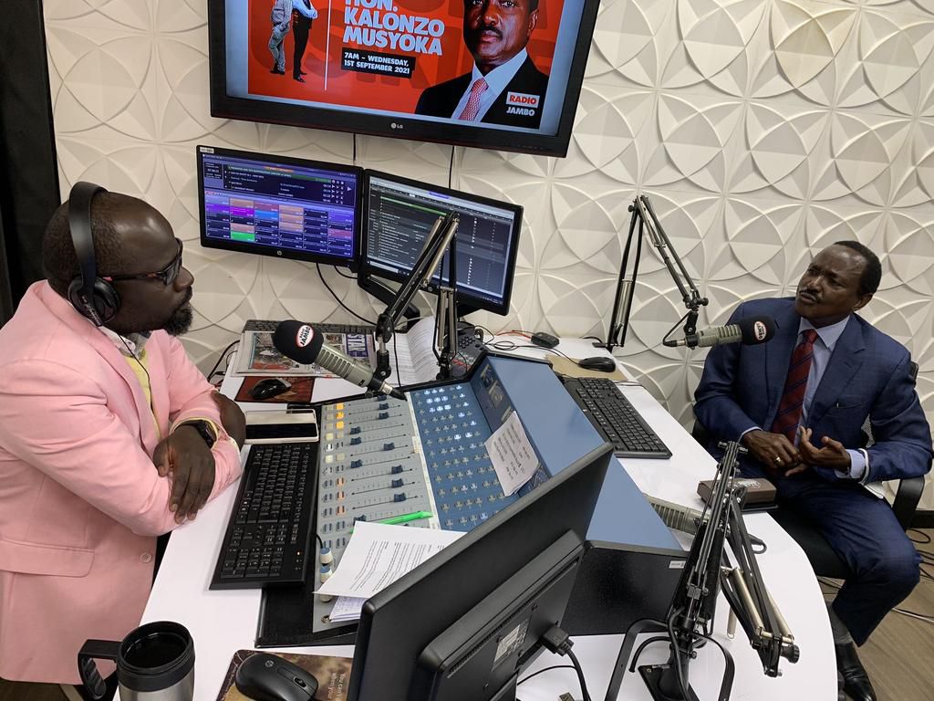 Kalonzo Musyoka during an interview with Radio Jambo