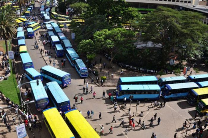 Matatus on Nairobi's Moi Avenue where Kencom and Ambassador stages are