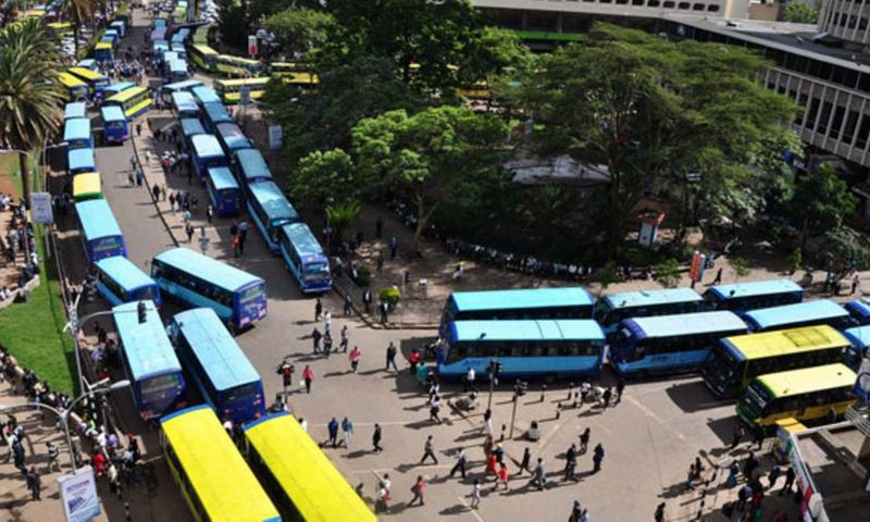 Matatus on Nairobi's Moi Avenue where Kencom and Ambassador stages are