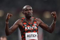 TOKYO, JAPAN - AUGUST 01: Ferguson Cheruiyot Rotich of Team Kenya celebrates after winning his Men's 800m Semi-Final on day nine of the Tokyo 2020 Olympic Games at Olympic Stadium on August 01, 2021 in Tokyo, Japan. (Photo by Patrick Smith/Getty Images)