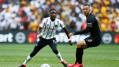 Orlando Pirates midfielder Fortune Makaringe (L) scored in a 2-0 CAF Confederation Cup play-offs victory over LPRC Oilers in Liberia on Sunday.