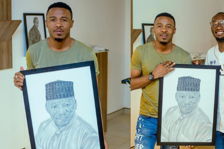 Alikiba in tears as fan surprises him with a portrait of his late Father (Video)