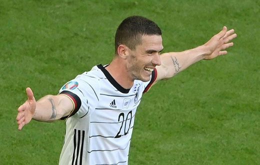 Robin Gosens celebrates scoring Germany's fourth goal against Portugal at Euro 2020