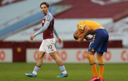 Everton striker Richarlison reacts after the final whistle at Aston Villa