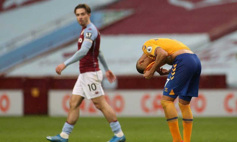 Everton striker Richarlison reacts after the final whistle at Aston Villa