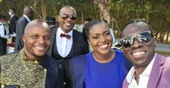 Jalang'o, Ken Mijungu, Akisa Wandera and Trevor Ombija during Silas Jakakimba and his bride Florence's wedding held at the Safari Park Hotel in Nairobi on October 16, 2021