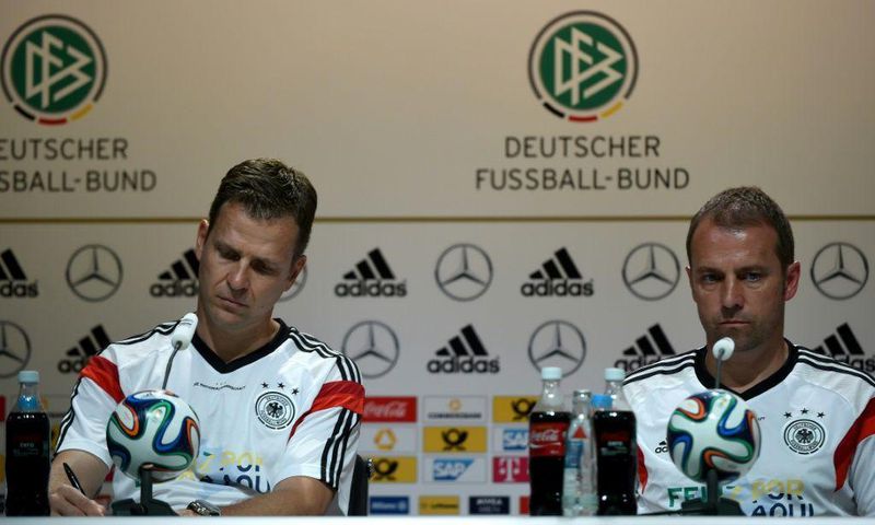 Germany team director Oliver Bierhoff (L) says Hansi Flick (R) is his favourite to be the next head coach of the national men's team