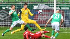 Bayern Munich striker Robert Lewandowski (C, bottom) scored and hit the woodwork three times at Werder Bremen on Saturday