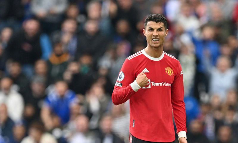 Manchester United's Portuguese striker Cristiano Ronaldo during the English Premier League football match between Leicester City and Manchester United at King Power Stadium in Leicester, central England on October 16, 2021