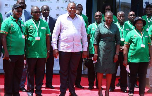 Former President Uhuru Kenyatta with former Land CS Faridah Karoney during the launch of the National Land Information Management System (NLIMS)