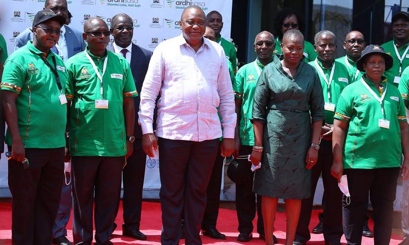 President Uhuru Kenyatta with Land CS Faridah Karoney during the launch of the National Land Information Management System (NLIMS)