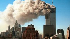 NEW YORK - SEPTEMBER 11, 2001: (SEPTEMBER 11 RETROSPECTIVE) Smoke pours from the twin towers of the World Trade Center after they were hit by two hijacked airliners in a terrorist attack September 11, 2001 in New York City. (Photo by Robert Giroux/Gett...