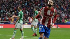Yannick Carrasco celebrates giving Atletico Madrid the lead against Real Betis