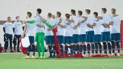 Protest: Norway players wearing t-shirts with the slogan 'Human rights, on and off the pitch' before the qualifier against Gibraltar