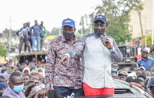 Deputy President William Ruto with Migori Governor Okoth Obado during pre-election campaigns in Awendo