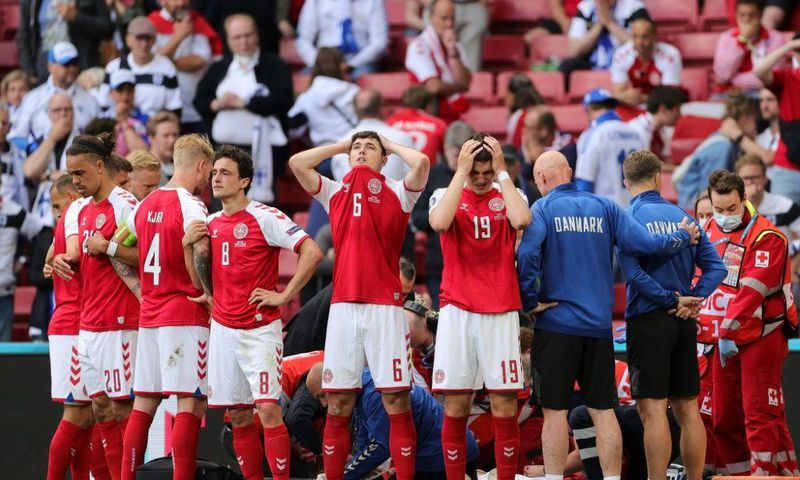 Denmark players were left visibly distraught by Christian Eriksen's on-pitch collapse