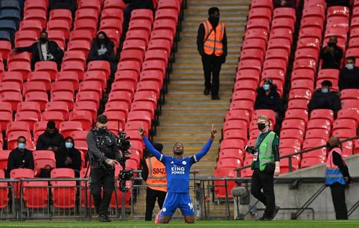 Foxes into the final: Kelechi Iheanacho (centre) scored the only goal against Southampton to take Leicester into the FA Cup final
